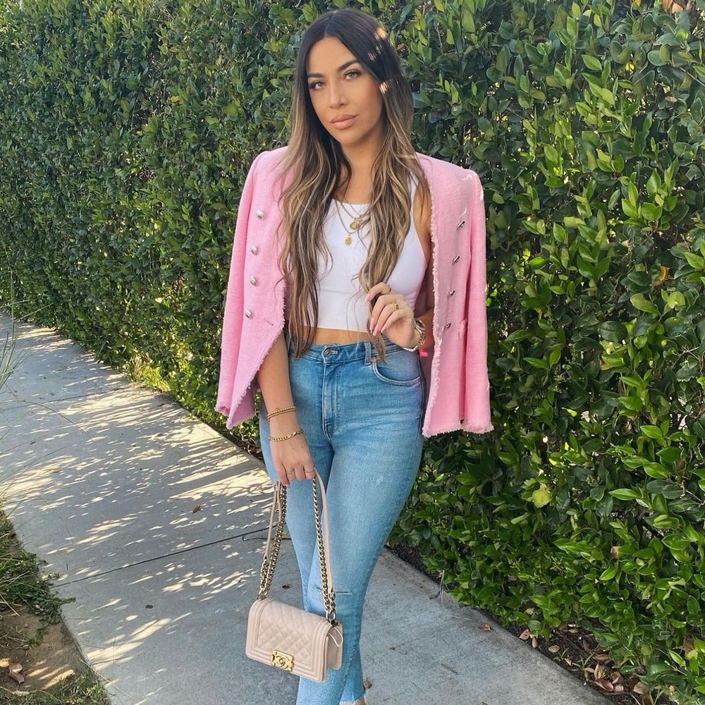 BABY PINK TWEED BLAZER WITH SILVER DETAILING
